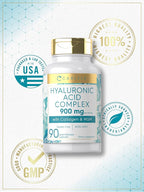 Carlyle Hyaluronic Acid Complex 900 mg | with Collagen and MSM | 90 Capsules | Non-GMO, Gluten Free Supplement