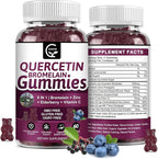 Quercetin Gummies with Bromelain 2378mg - Blend with Elderberry, Echinacea Purpurea Extract, Zinc, Vitamin C,D3,K2, Complex Supports Immune, Cardiovascular & Respiratory, Vegan Gummy for Adult & Kid