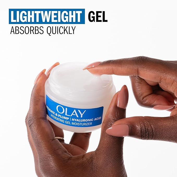 Olay Hyaluronic Acid Face Mousturizer, Plump & Hydrate, Fragrance-Free - Hydrating Gel for Dry Skin Retain & Replenish Moisture, with Niacinamide, Non-Greasy, 2 Oz