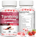 Sugar Free Tanning Gummies for Women, Supports Radiant Tan & Healthy Skin, Extra Strength with Astaxanthin Lycopene Beta Carotene and Vitamins - Supports Faster Tanning, Strawberry Flavored, 60 Count