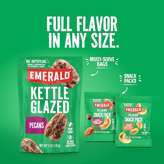 Emerald Nuts Roasted and Salted Cashews 7ct (1-Pack), 100-Calorie Individual Packs, Plant-Based Protein, Kosher Certified, Non-GMO, Contains No Artificial Preservatives, Flavors or Synthetic Colors