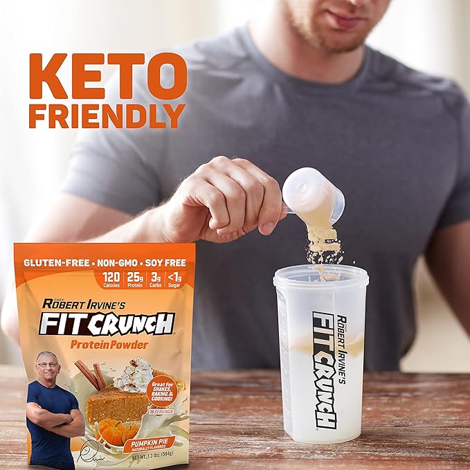 Fit Crunch Tri-Blend Whey Protein, Keto Friendly, Low Calories, High Protein, Gluten Free, Soy Free (18 Servings, Pumpkin Pie)