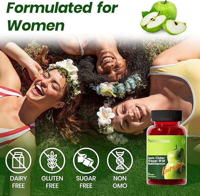 Montue NEWELLME Apple Cider Vinegar Gummies B12 Multivitamin,ACV Supplement Gummy Vitamins,Non GMO, Vegetarian Supplement for Women & Men,Support Normal Energy Levels & Gut Health 30 Gummies (30)