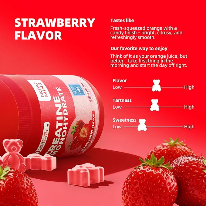 Novomins Creatine Monohydrate Gummies 5000mg for Men & Women, Chewables Creatine Monohydrate for Muscle Strength, Muscle Builder, Energy Boost, Pre-Workout Supplement(90 Count)-Strawberry Flavor