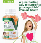 Viteey Zinc for Kids Gummies 10mg, with Vitamin C & Echinacea - Immune Support, Powerful Natural Antioxidant, Kids Zinc Vitamin Supplement - Vegan, Gelatin Free - Tasty Chewable Orange Flavor Gummy