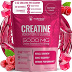 Creatine Gummies 5000mg, 30 Servings Creatine Monohydrate Gummies - Third-Party Tested Creatine for Women, Raspberry Flavor Creatine for Men, Muscle Growth, Strength, and Recovery - Pack of 1