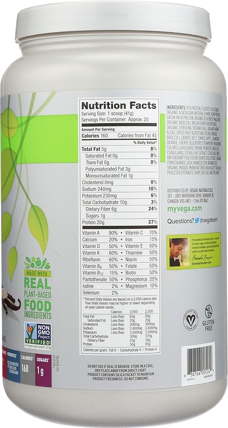 Vega One All in One Nutritional Shake French Vanilla - Plant Based Vegan Protein Powder, Non Dairy, Gluten Free, Non GMO, 29.2 Ounce (Pack of 1)