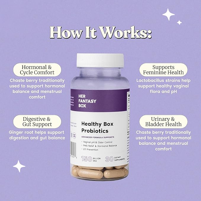 Her Fantasy Box | Healthy Box | Vaginal Probiotics for Women – Prebiotics + Advanced Lactobacillus Blend – Hormonal Balance, PMS Relief – Feminine Health Support with Cranberry & D-Mannose