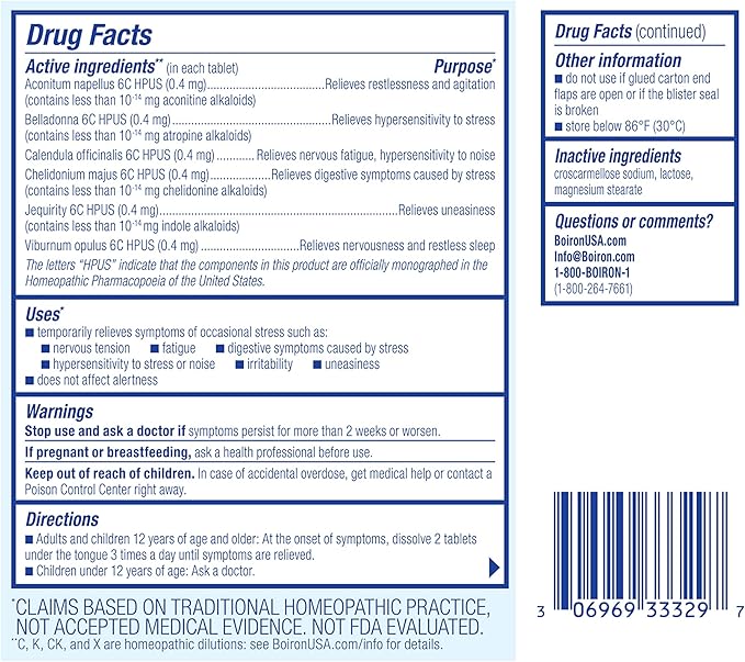 Boiron StressCalm Tablets for Relief of Stress,Anxiousness,Nervousness,Irritability,and Fatigue -,120 Count (Pack of 2)