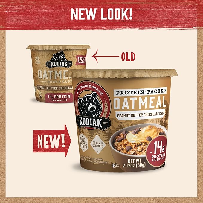 Kodiak Cakes Instant Oatmeal Cups, Peanut Butter Chocolate Chip, High Protein, 100% Whole Grains, (12 cups)