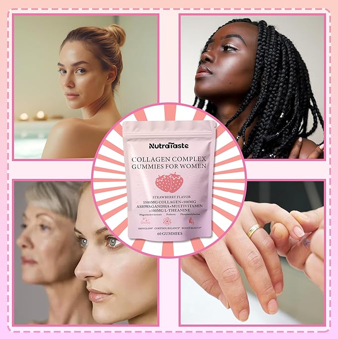 Collagen Gummies for Women | Biotin, Vitamins, Probiotics & Ashwagandha | Skin, Hair & Nails Supplement | Sugar Free, Non-GMO, Gluten Free | Strawberry Flavor - 30 servings