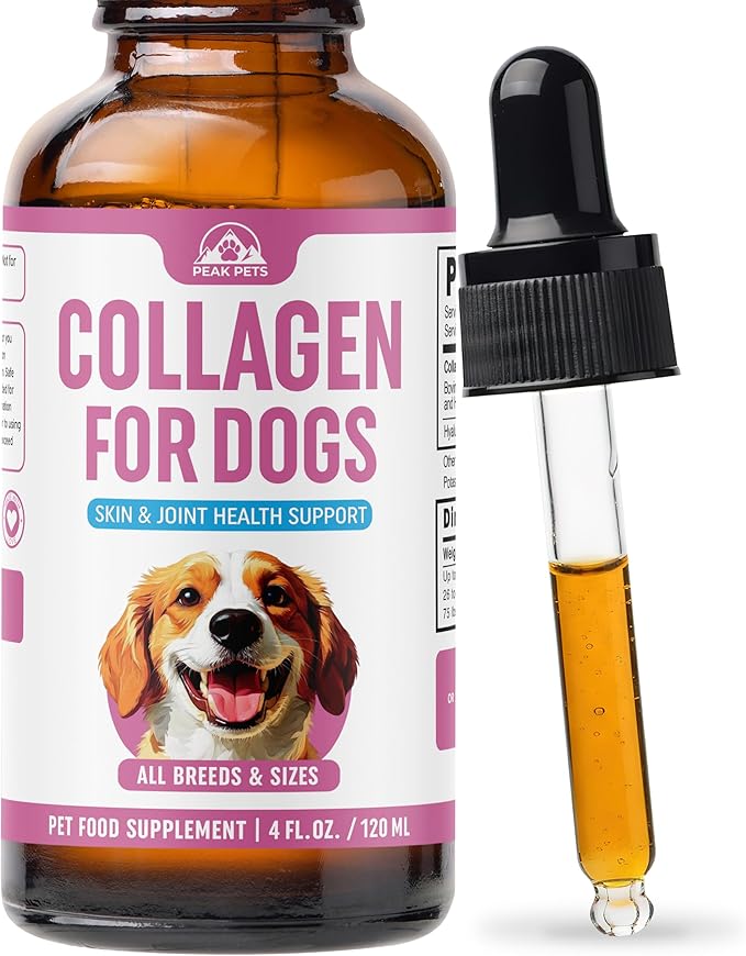 Premium Liquid Collagen for Dogs (120ml) Daily Collagen Dogs Supplement Drops with Types I, II & III & Hyaluronic Acid - Dog Supplement for Joints and Digestive Health - All Breeds & Sizes - USA Made