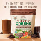 Country Farms Super Greens Chocolate Flavor, 50 Organic Super Foods, USDA Organic Drink Mix (Wheat Grass, Spirulina, Chlorella) Mushrooms & Probiotics, with Fiber, Natural Energy, 30 Servings