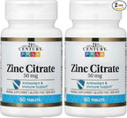 21st Century Healthcare Zinc Citrate Tablets 50mg, 60 Count (Pack of 2)