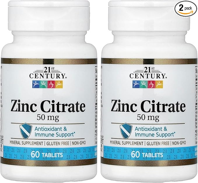 21st Century Healthcare Zinc Citrate Tablets 50mg, 60 Count (Pack of 2)