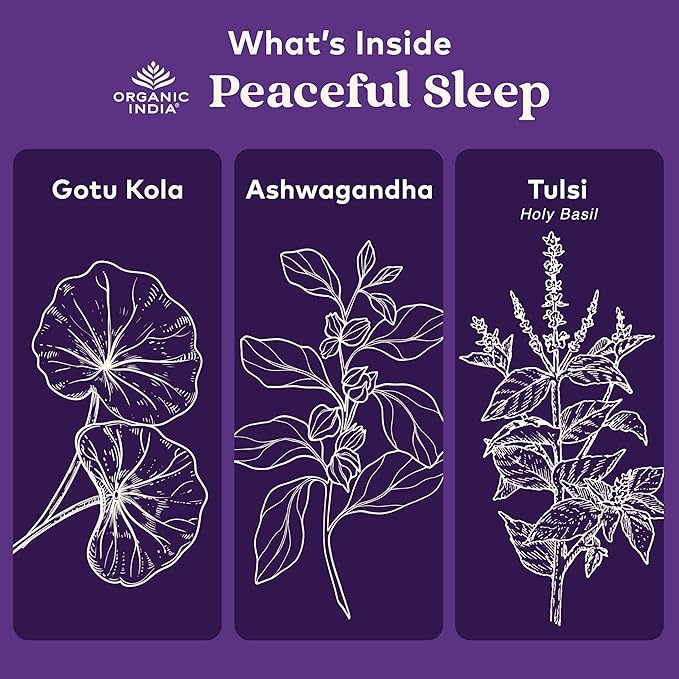 ORGANIC INDIA Peaceful Sleep Herbal Supplement - Deep Sleep Aid for Adults, Natural Herbal Aid Without Melatonin, Supports Circadian Rhythm, USDA Certified Organic, Non-GMO - 90 Capsules