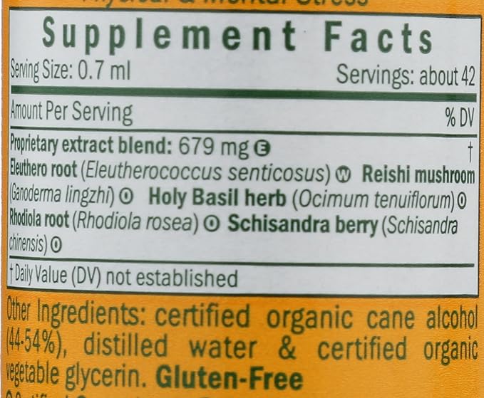 Herb Pharm Stress Manager: Adaptogenic Stress Support Tincture, Rhodiola Rosea, Holy Basil Extract, Reishi Mushroom Extract, Adrenal Function Support, Vegan, Non-GMO, 1 Oz - Packaging May Vary