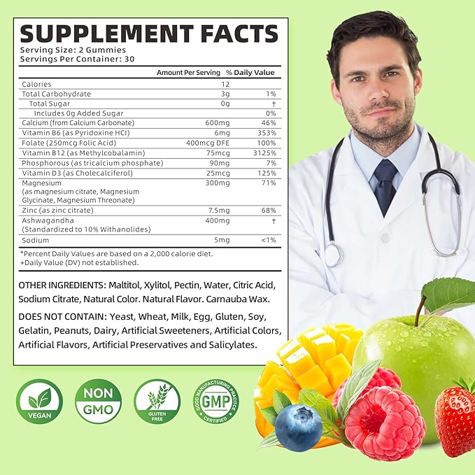 softbear Calcium Magnesium Zinc Gummies for Adult & Kids, Suagr-Free Calcium Magnesium Zinc Vitamin D3 Supplement for Bone Strength & Immune Health, Mixed Fruit Flavor 120 Count