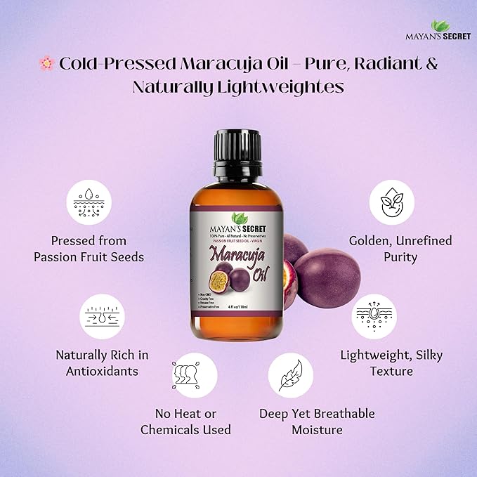 Pure Carrier and Essential Oils for Skin Care, Hair, Body Moisturizer for Face Aging Skin Care (Maracuja Oil (Passion Fruit, 4oz)