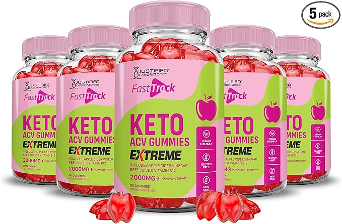 (5 Pack) Fast Track Keto ACV Gummies Extreme 2000MG Fasttrack Keto Gummies Apple Cider Vinegar Formulated with Pomegranate Beet Juice Powder B12 Vegan Non GMO 300 Gummys