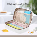 Weekly Travel Pill Organizer Pill Case for Purse with Removable 7 Day Pill Box Holder,Cute Medication Organizer Pill Container for Medicine, Vitamin, Fish Oils,Supplement(Brown, Small)