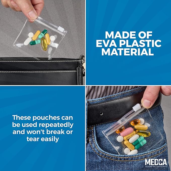 Zippered Pill Pouch Bags - 240 Pcs, Slide Lock Clear Plastic Mini Bags, BPA-Free for Pills Vitamins, Supplements, Medications, Jewelry, Crafts, Small Objects - Self-Sealing, Reusable, Travel-Friendly