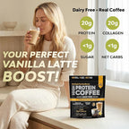 MariGold High Protein Collagen Coffee - Vanilla Collagen Latte, Dairy Free, 20g Grass-Fed Type I & III Collagen Peptides, Energy Boost, 2 Shots Organic Espresso, Non-GMO, 1 Lb Bag, 15 Servings
