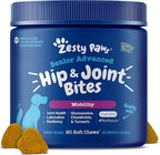 Zesty Paws Mobility Bites Joint Supplement for Dogs - Soft Chews with Glucosamine for Dogs, Chondroitin, & MSM + Vitamins C and E - Adv Chicken - 90 Count