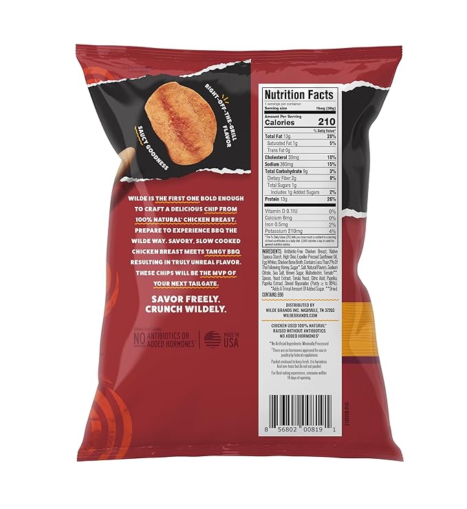 WILDE Protein Chips Barbeque, Thin and Crispy High Protein Snacks, Keto Friendly, Low Carb Chips, Real Ingredients, 1.34oz (Pack of 8)