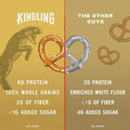 Kindling Protein Pretzels - Honey Mustard | Protein-Packed Snack Size Bags | Kosher | 8-9g Protein Per Serving | Only 1-2g of Total Sugar | No Artificial Flavors, Soy-Free | Lunches, Office Snacks, & On-the-Go | 16-Count (1.06oz Bags)