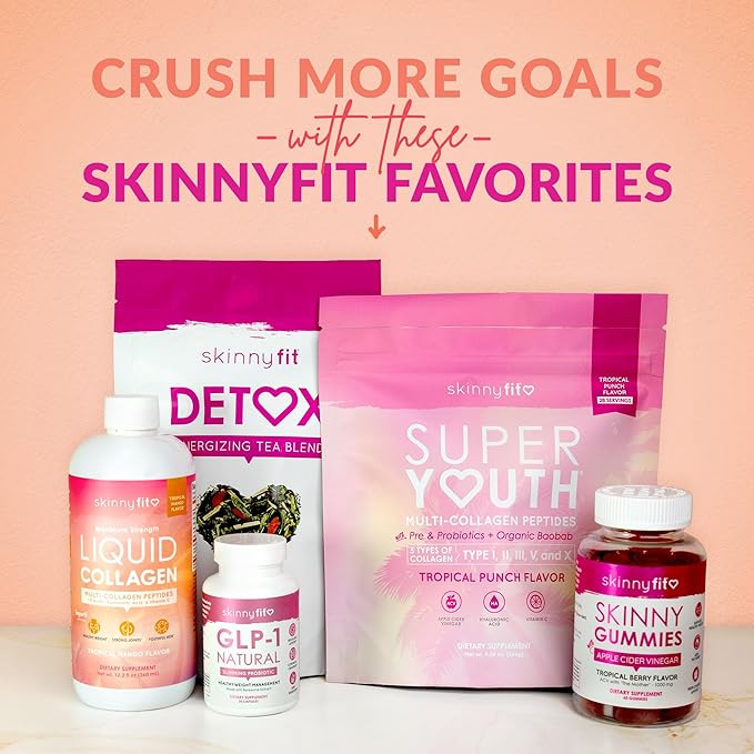 SkinnyFit - Super Youth Collagen for Women - Multi Collagen Peptides Powder - Probiotics, Fiber, Hyaluronic Acid - Non GMO, Gluten Free, Sugar Free - Beauty & Self Care - Unflavored (28 Servings)
