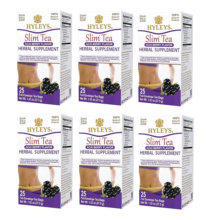 Hyleys Slim Tea Acai Berry Flavor - Weight Loss Herbal Supplement Cleanse and Detox - 25 Tea Bags (6 Pack)