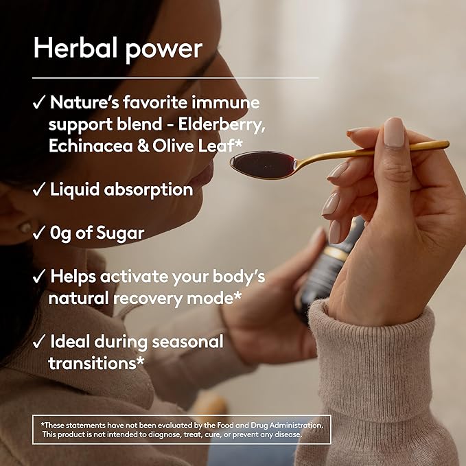 Immune + Wellbeing Syrup, Herbal Formula with Elderberry, Echinacea & Olive Leaf, High Absorption, Wild Berry Flavor, Plant-Based - 6.7 Fl oz (40 Servings)