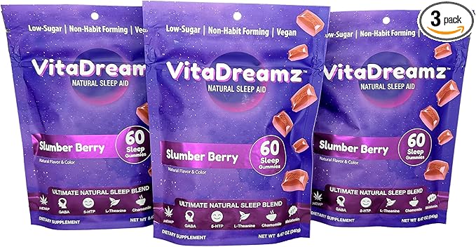 Premium Melatonin Sleep Gummies | Advanced Nighttime Blend with GABA, L-Theanine & Chamomile | Slumber Berry Vegan Gummies for Calm Relaxation & Restful Sleep | 180 Count