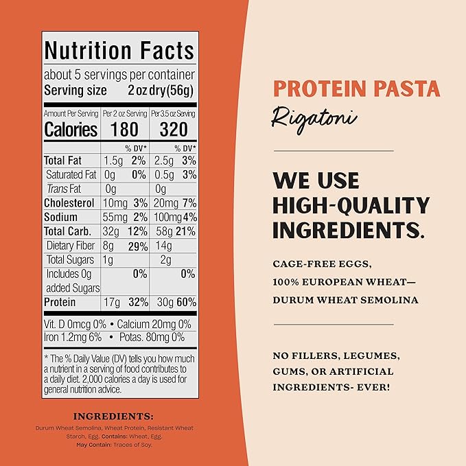 Al Dente Protein Pasta Rigatoni – 30g High Protein in 3.5oz Serving, Lower Carb, High Fiber. Cage-Free Eggs & Semolina. (Previously Carba-Nada, Packaging May Vary) - 10oz Bags (Pack of 4)