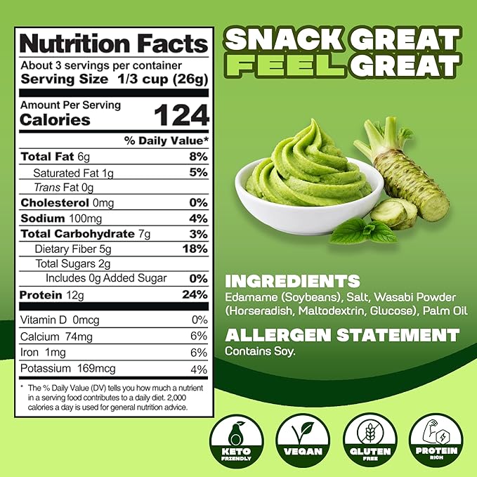 Where You Bean Edamame Beans Snack (Spicy Wasabi) - Crunchy and Dry Roasted Edamame Beans - High Protein Snacks, Keto and Vegan Healthy Snacks for Adults & Low Carb Asian Snack 3 oz (Pack of 4)