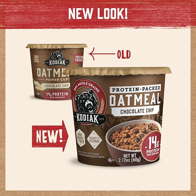 Kodiak Cakes Instant Protein Chocolate Chip Oatmeal in a Cup, 2.12oz (Pack of 12)