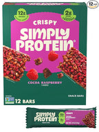 Simply Protein - Cocoa Raspberry Crispy Bars - Plant Based Protein Bars - Low Carb, Low Sugar, High Fiber - 13g Protein, 2g Sugar, 7g Fiber - Vegan, Gluten Free, Non GMO, Kosher - 12 Bars
