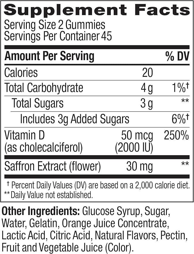 OLLY Hello Happy Gummy Worms,Mood Balance Support,Vitamin D,Saffron,Adult Chewable Supplement,Gluten Free,Tropical Zing -,90 Count (Pack of 2)