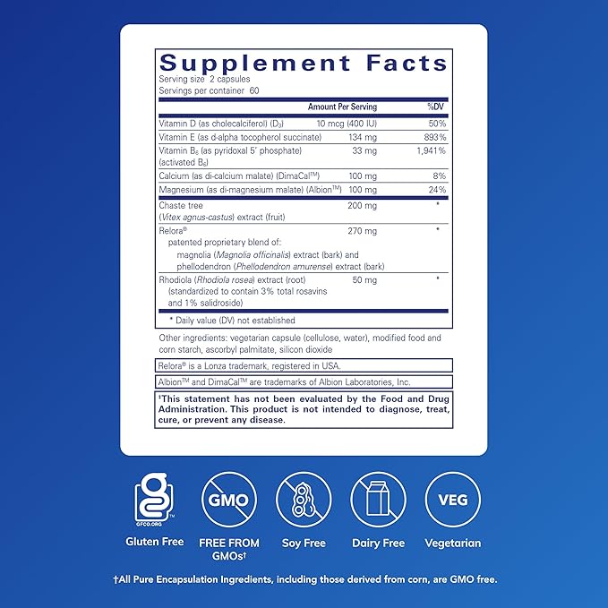 Pure Encapsulations PMS Essentials | Hypoallergenic Supplement Supports Menstrual Comfort, Fatigue, and Helps Lessen Cravings* | 120 Capsules