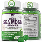 Sea Moss Gummies - Irish Sea Moss Gummies for Adults & Kids - Advanced Superfood Seamoss Supplement with Organic Bladderwrack & Burdock Root Extract，ACV for Daily Immune, Gut Cleanse, Vegan, 60 Counts