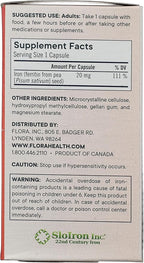 Flora Ferritin+ Delayed-Release Iron Supplement - Plant-Based Iron Supplement - Blood Cell & Energy Support - Vegan & Gluten-Free - Amber Glass Bottle - 30 Vegan Capsules