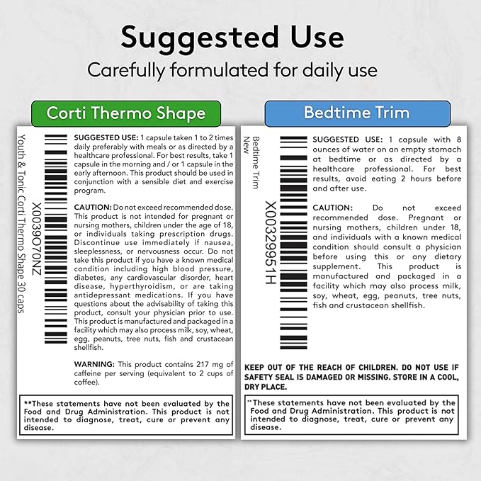 Youth & Tonic Weight Loss Support Night & Day Pills - Bedtime Trim & Cortithermo Shape - Nighttime Recovery + Daytime Energy & Metabolism Support – 60 Capsules for Women & Men