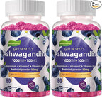 Wekannufod Ashwagandha Gummies 1000mg, 120 Count (2 Pack) – Organic Root Extract, Daily Adaptogen Gummies, Non-GMO, Sugar Free & Gluten Free