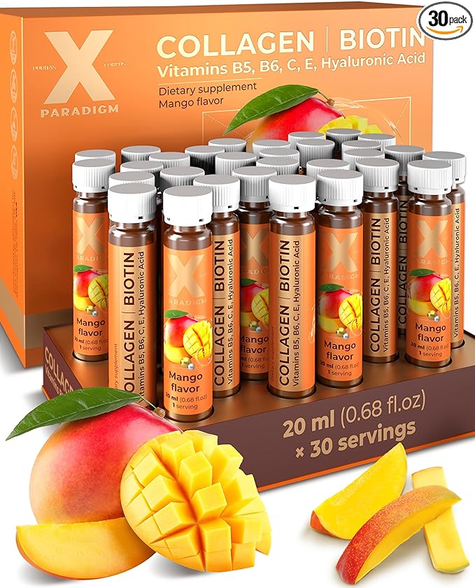Liquid Collagen Peptides with Biotin & Hyaluronic Acid - 3000mg Hydrolyzed Collagen Type 1 and 3, Biotin 10000mcg, Vitamins B5, B6, C & E - Liquid Collagen for Women and Men, Collagen Shots