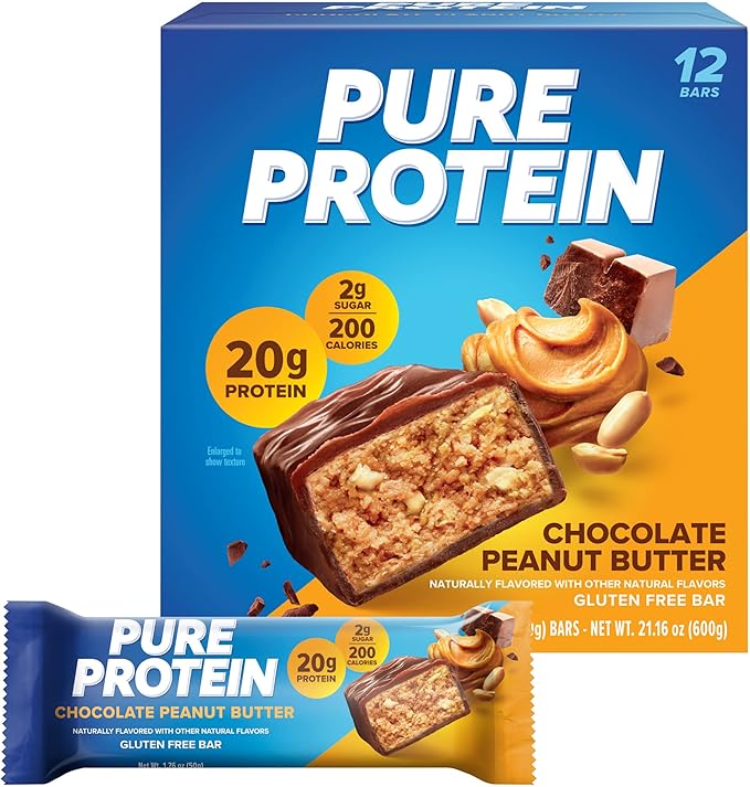 Pure Protein Powder, Whey, High Protein, Low Sugar, Gluten Free, Vanilla Cream, 1.75 lbs & Bars, High Protein, Nutritious Snacks to Support Energy, Low Sugar, Gluten Free