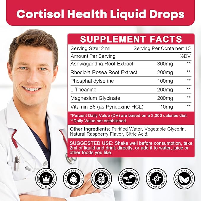 GONGOTA Cortisol Supplements for Women, Cortisol Detox Hormone Balance with Magnesium, Ashwagandha, L-theanine, Phosphatidylserine for cortisol Reducer, Calm, Mood Support - 1 Fl Oz (2 Pack)