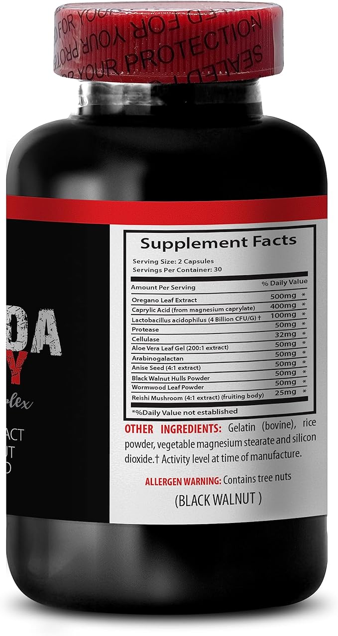 Natural detoxification Supplement - Candida Away Extra Strength Formula - Candida Support - Digestive AID - Candida Vitamins - Candida Cleanse - Oregano Oil Capsules - Black Walnut Hull - 1Bottle
