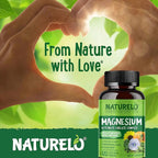 NATURELO Magnesium Glycinate Chelate Complex - 200 mg Magnesium with Organic Vegetables to Support Sleep, Calm, Muscle Cramp & Stress Relief - Gluten Free, Non GMO - 120 Capsules