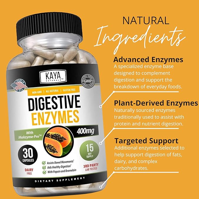 Kaya Naturals Digestive Enzymes with Prebiotics & Probiotics - Constipation & Bloating Relief Pills for Women & Men - Aids Immune Function - Digestion Support - 30 Veggie Capsules